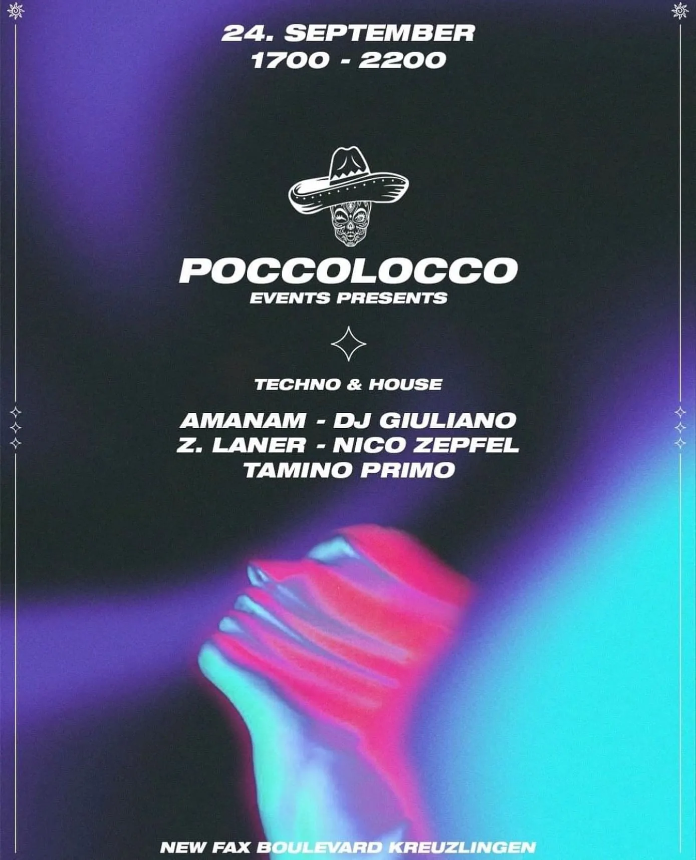 Event-Plakat für einen Techno- und House-Abend im New Fax Kreuzlingen
